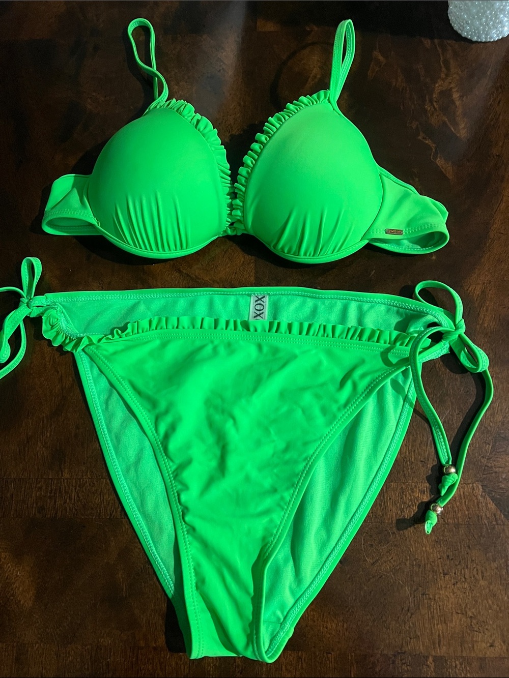 XOXO Neon Green Ruffle Two-Piece Bikini